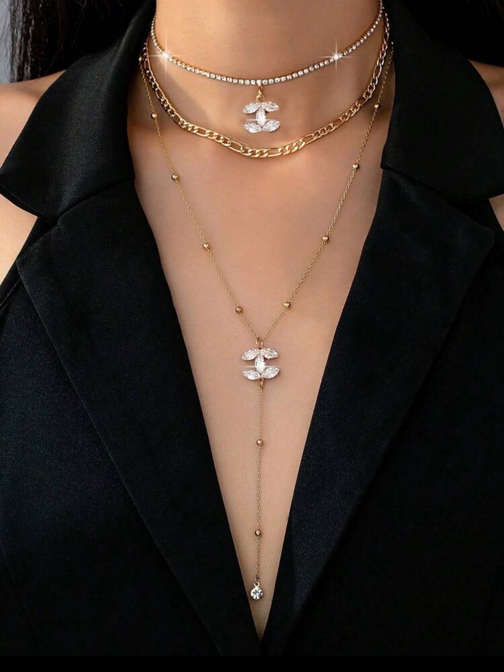 Gold Layered Crystal Pendant Necklace - Elegant Women’s Jewelry